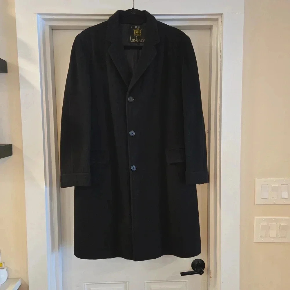 VTG 100% Cashmere USA Union Made Anderson Little Co. Coat Mens Size Large Black